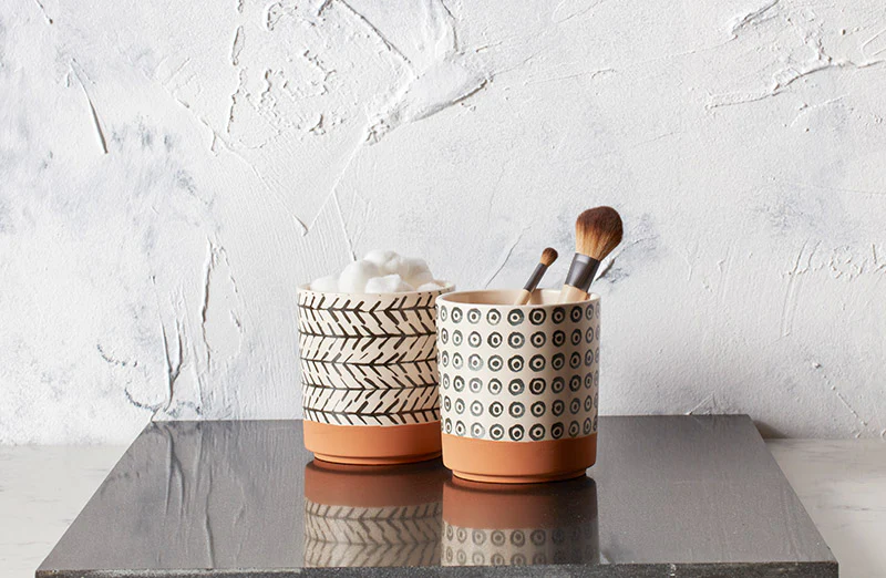 Tribal-Inspired Dolomite Pots  Set of 2