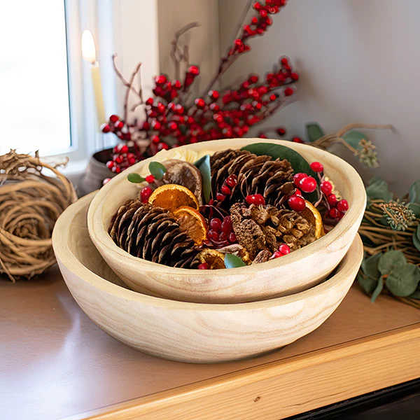 Hand Carved Chunky Wooden Bowls, Set of 2